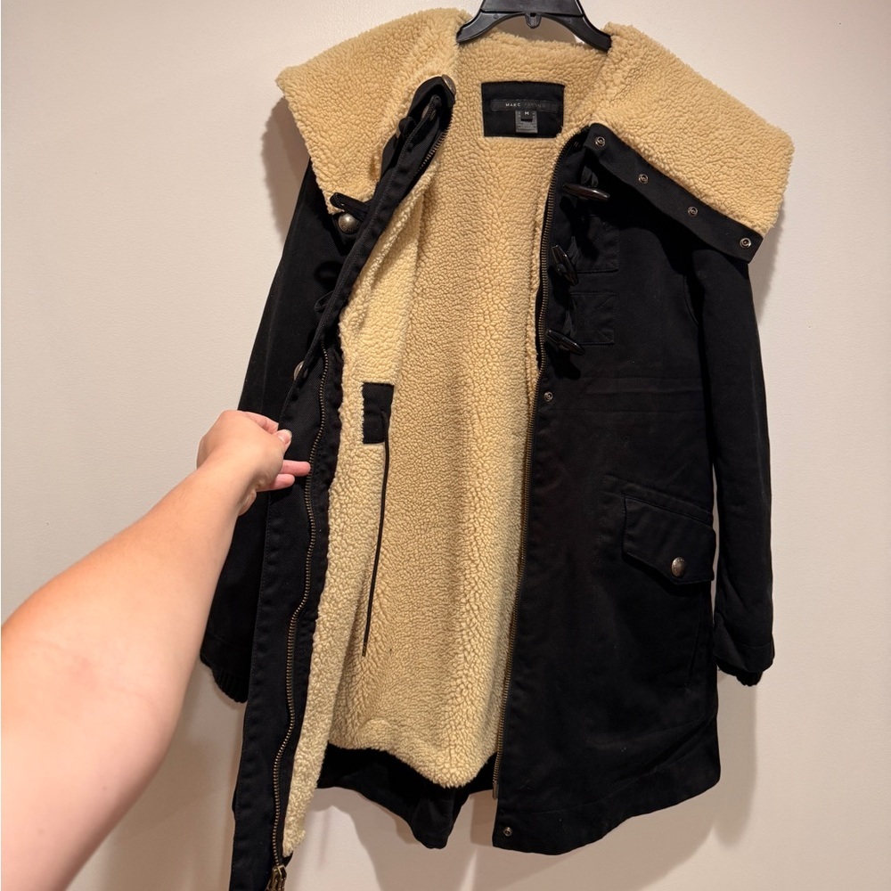 Marc Jacobs Sherpa Collar Coat Toggle Buttons Parka Jacket Black Medium M Casual - Picture 14 of 16